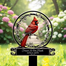 Personalized Cardinal Memorial Garden Sign Metal Yard Stake Forever In Our Heart
