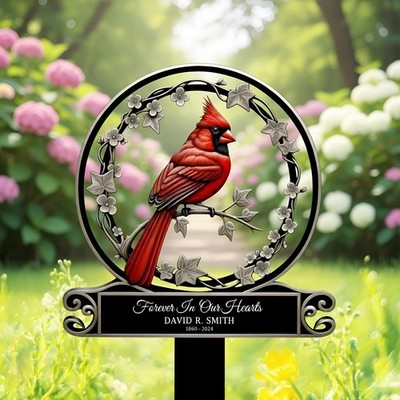 Personalized Cardinal Memorial Garden Sign Metal Yard Stake Forever In Our Heart