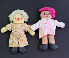 Raggedy Ann Andy Cloth Dolls 13 Inch Handmade Vintage Button Eyes Folk Art Set 2