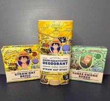 3 PACK Dr Squatch One Piece Pirates Treasure Straw Hat Soap Zoro & Luffy NATURAL