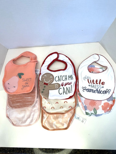 Lot of 8 Baby Girl Drool Bibs Cloud Island Child of Mine & Neat Solutions