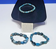 Vintage Natural Blue Apatite Beaded Bracelets Set of 3 for Clarity