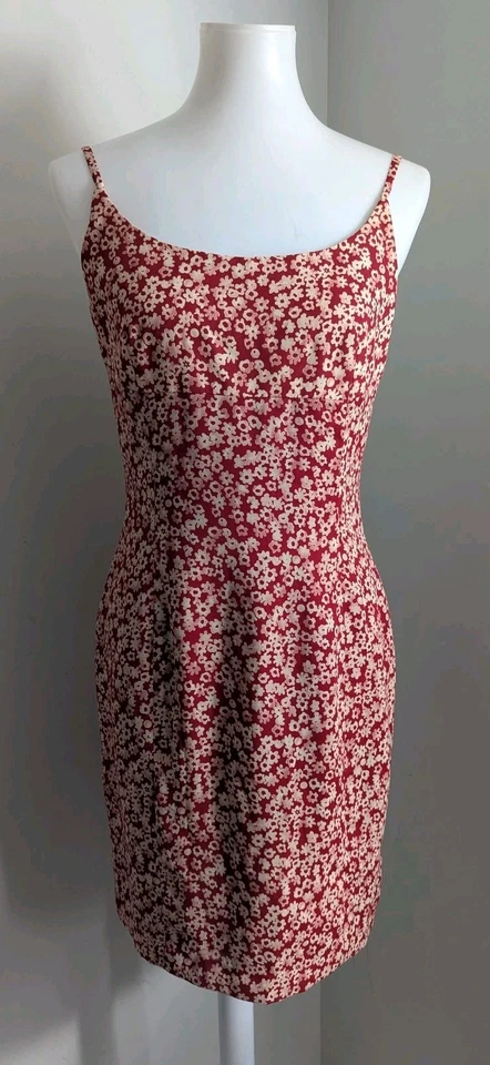NOS Vintage 90s Ann Taylor Slip Dress  Red Floral Strappy Sundress 6 Classic NWT - Image 3 of 4