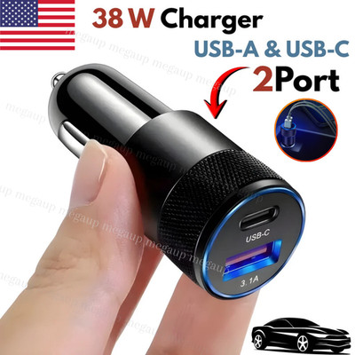 12V Fast Charging Car Charger 38W USB Type-C PD3.0 QC For Apple Samsung Google 