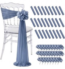 SoarDream Dusty Blue Wedding Chair Sashes, 26 Pack Sheer Tulle with...