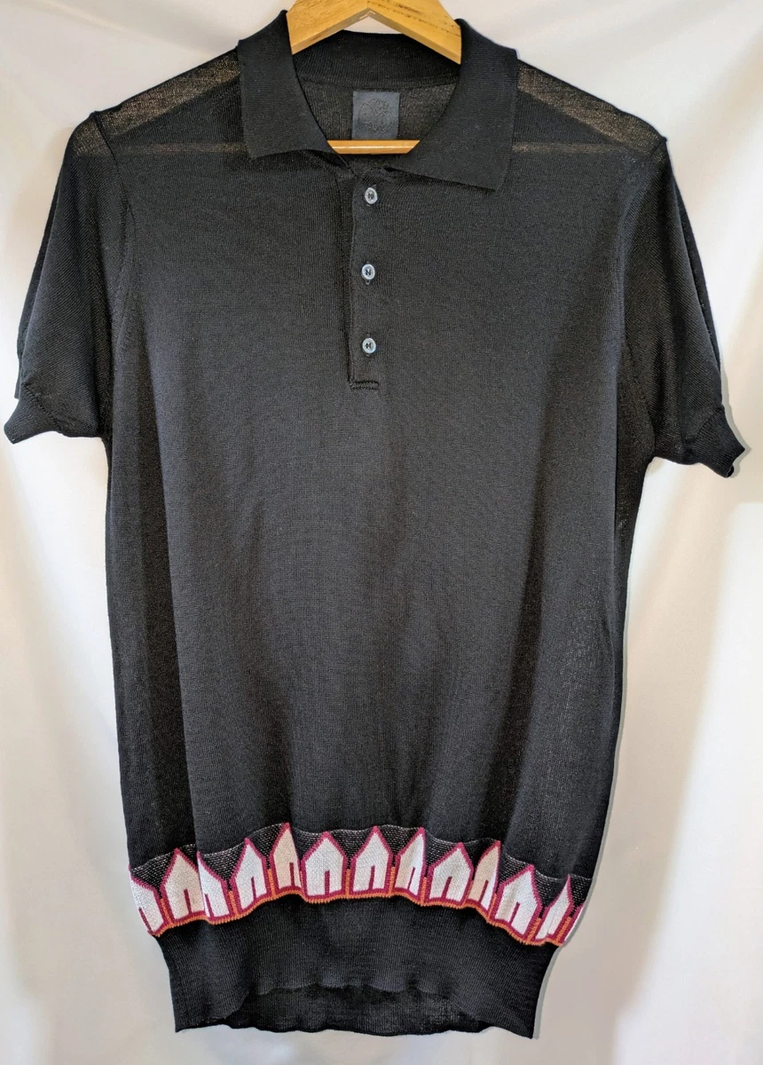 Pretty Green Polo De Punto Premium Verde Precioso Patrón Negro Borde Talla M
