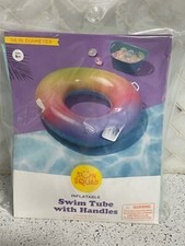 Sun Squad Inflatable Swim Tube With Handles Rainbow