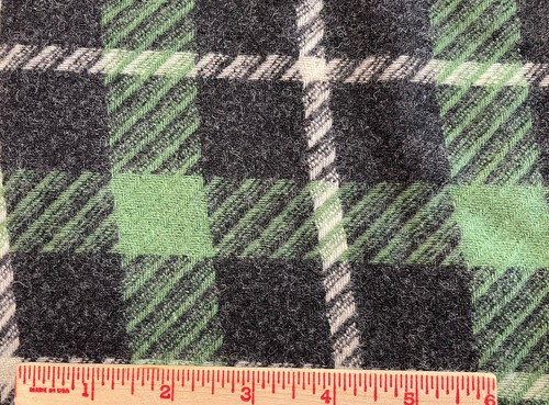 Green black and white woven plaid wool fabric 33” x 58” - Picture 2 of 5
