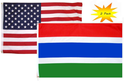 3x5 3 x5  Wholesale Set (2 Pack) USA American & Gambia Country Flag Banner
