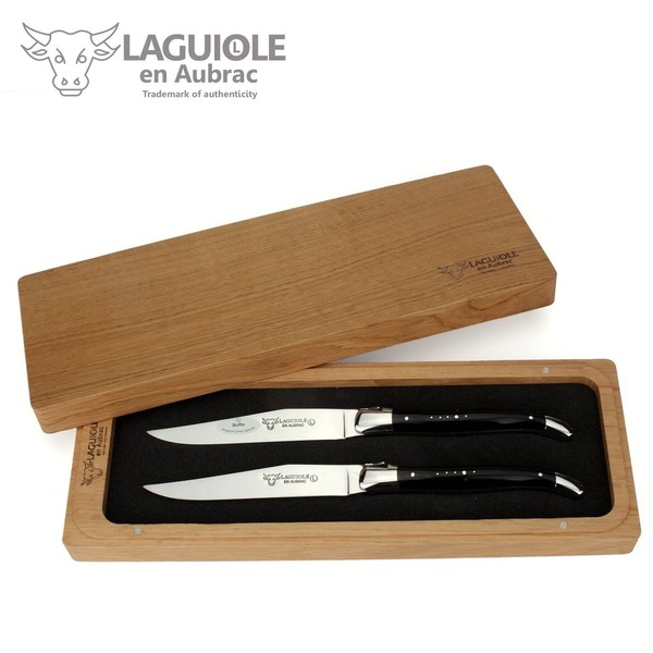 Laguiole En Aubrac - 2Er Set - Steakmesser Frankreich - BüFfelhorn - Tafelmesser-image