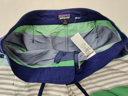 Patagonia Teen's Sz 16 Blue/Green/White Striped Wavefarer Swim 9" Board Shorts - Picture 2 of 6