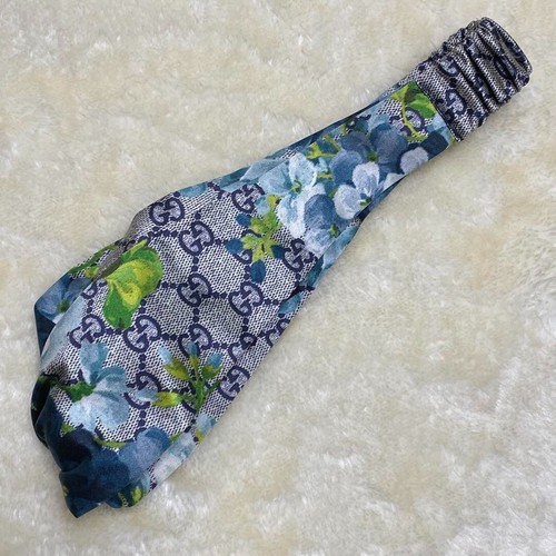 Gucci Blooms GG Floral Silk Headband Blue Flower Print Logo Hair Accessory Used - Picture 5 of 12