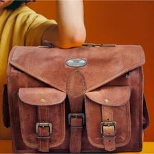 Men's 18" Messenger Bag Vintage Leather Sturdy Satchel Shoulder Laptop Handel