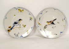 Paire assiettes faïence Grands Oiseaux Escalier Cristal Dammouse Laurin 19è