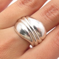 925 Sterling Silver Vintage Ribbed Wide Ring Size 6.5