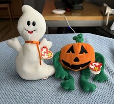 2 original Retired BEANIE BABIES 1998 PUMKIN (Pumpkin) & 1995 SPOOKY (Ghost)