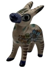 Mexican Talavera Donkey Figurine-Hand-Painted Folk Art - Signed Tonala Vintage