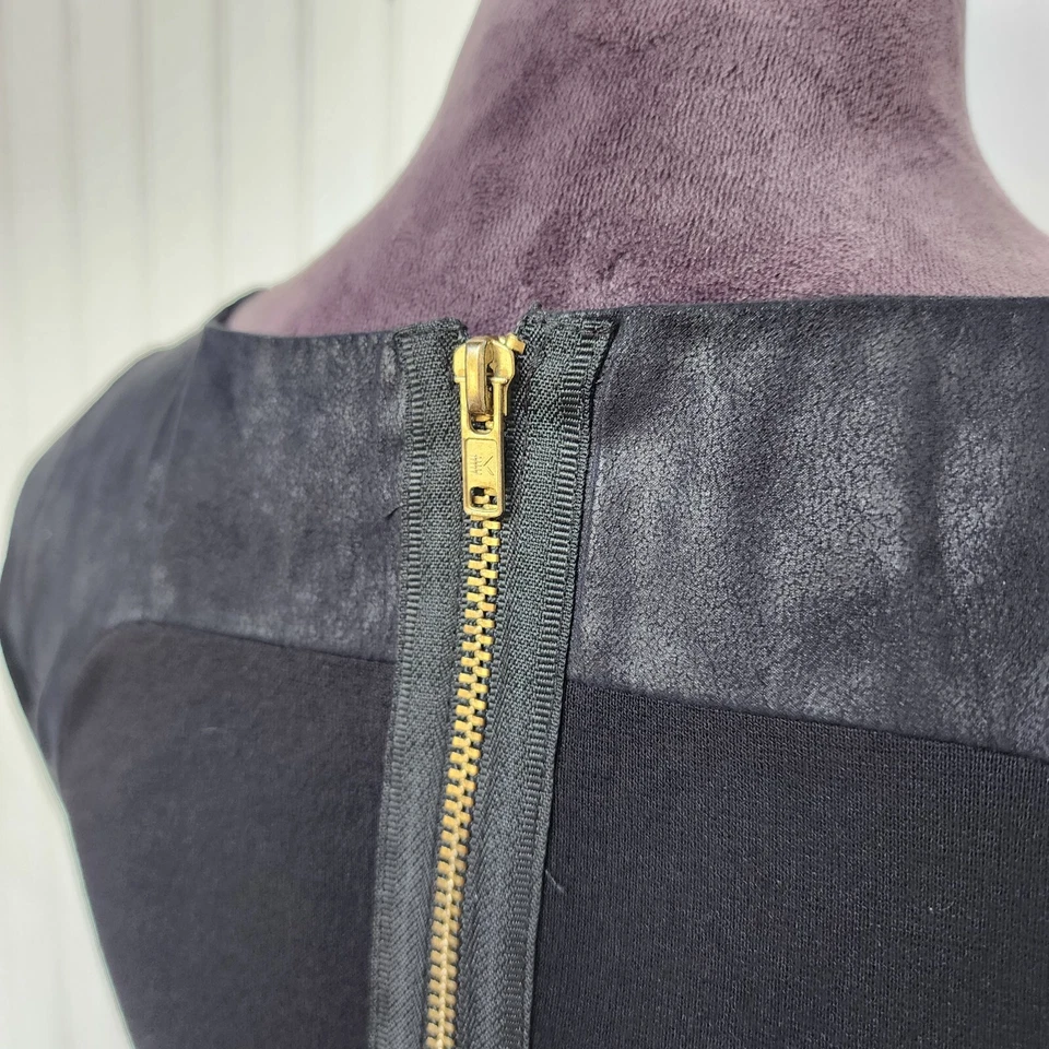 ASOS Balck Pencil DressColorBlock Stretch Faux Suede Long Sleeve Zip Sz 4 - Image 4 of 4
