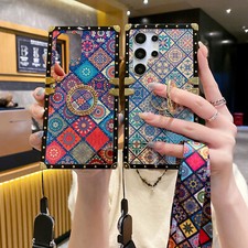 For iPhone Samsung Phone Case Shockproof Cover Women Girl +Rotating Stand +Strap