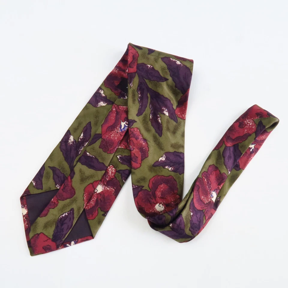Corbata para Hombre Adolfo Verde Púrpura Rosa Estampado Floral Toda Seda 56x3.5 Foto 4 de 4