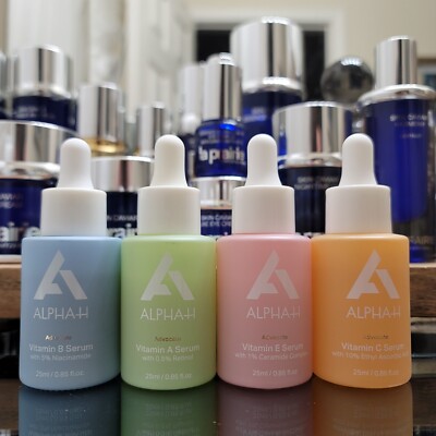 Alpha-H Vitamin Serum Set (A, B, C, and E) .84 oz / 25ml each - Brand New 