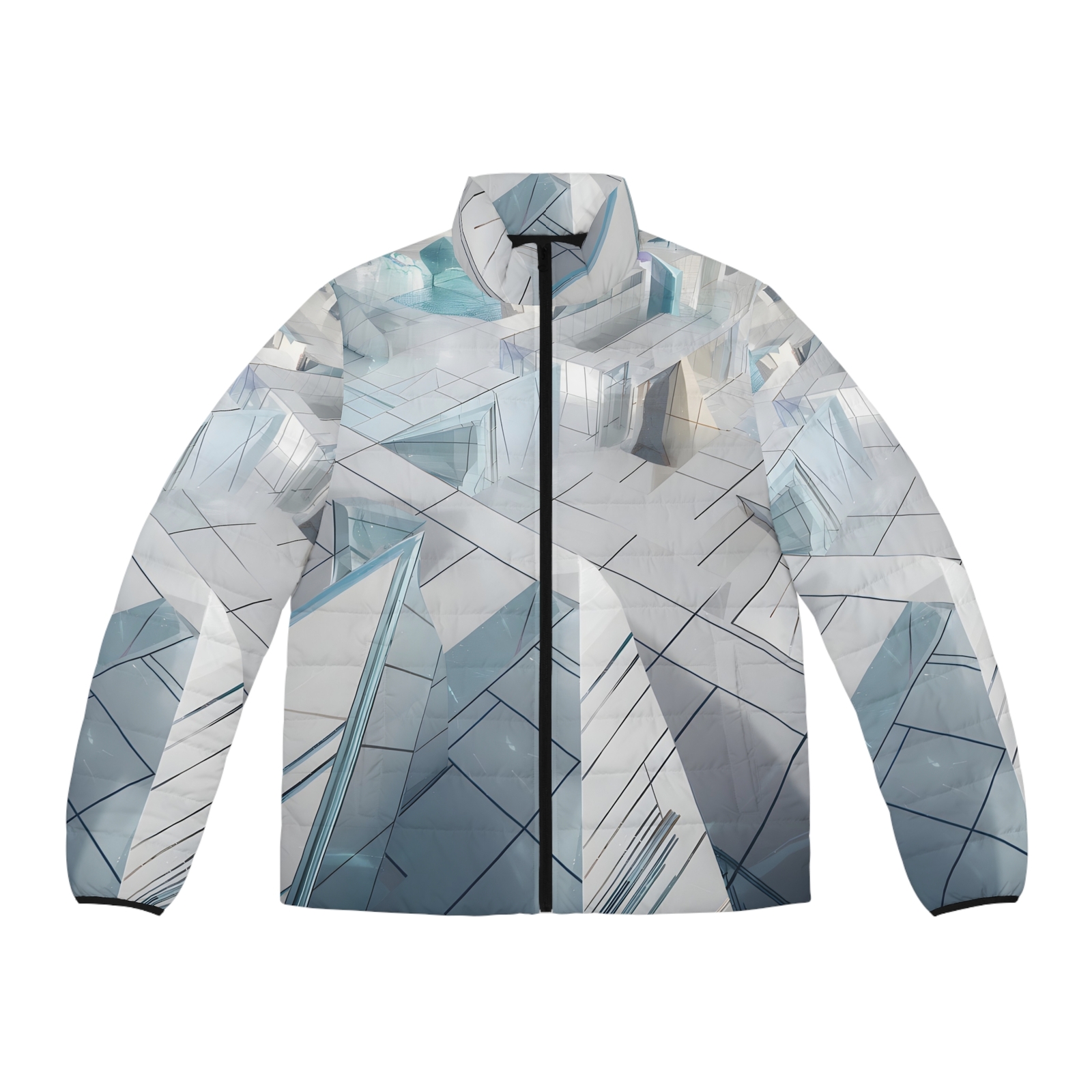 Icy Grid Pattern Puffer Jacket for Outdoor Adventure Winter Warm Fashion Apparel