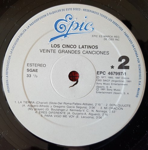 LOS CINCO LATINOS ** 20 Grandes Canciones ** SPAIN 2-LP SET 1990 **SIGNED** - Picture 5 of 7