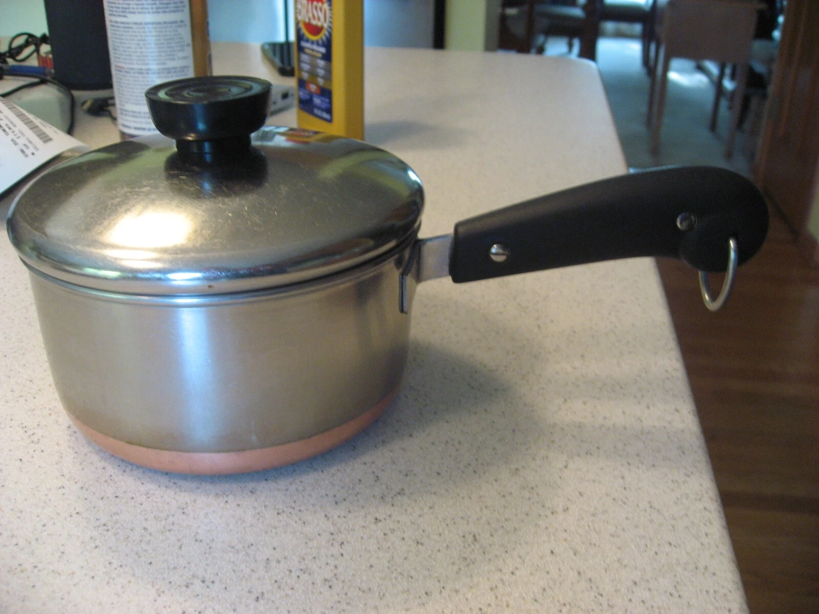 Vintage Revere Ware 1 Qt Copper Bottom Stainless Sauce Pan with Lid Double Ring