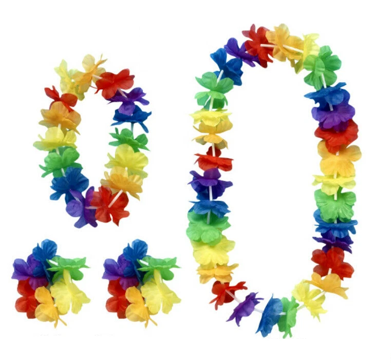 Falda Hawaiana Hula Hierba AMARILLA 60 cm y 4 Piezas Guirnalda de Flores Adulto Vestido Elegante Foto 4 de 4