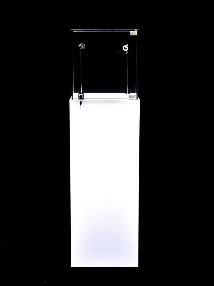 Vitrine de exposição com pedestal branco tampo de vidro com luzes LED e trava  - Imagem 2 de 4