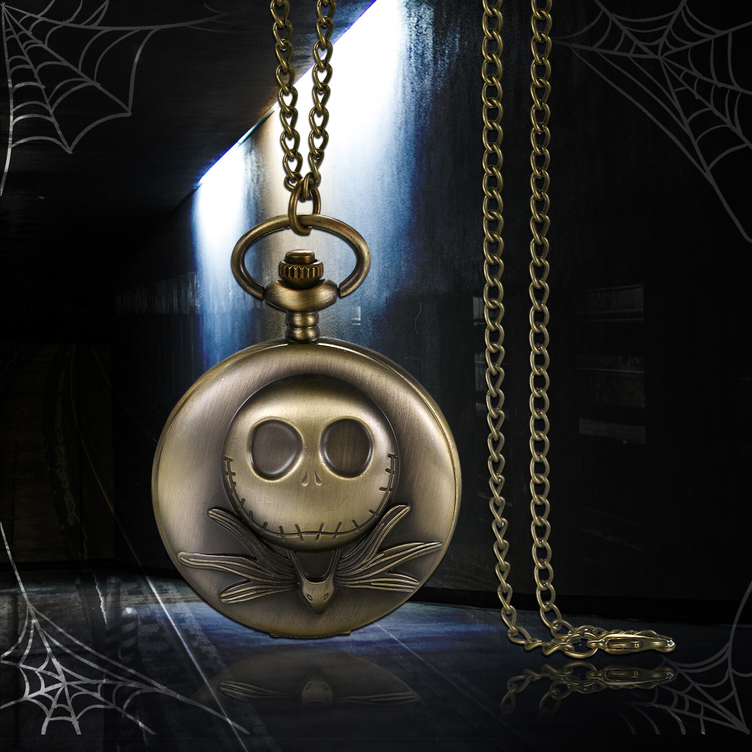 Vintage Roman Numeral Skull Dial Quartz Pocket Watch Necklace  