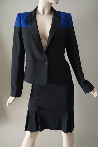 Bcbgmaxazria Women’s Oscar Color-Block Black/Royal Blue Blazer Jacket Sz L - Picture 2 of 8