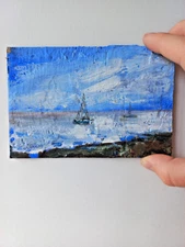 Seascape painting Original art Impressionism Oil on Cardboard by A.Shrub