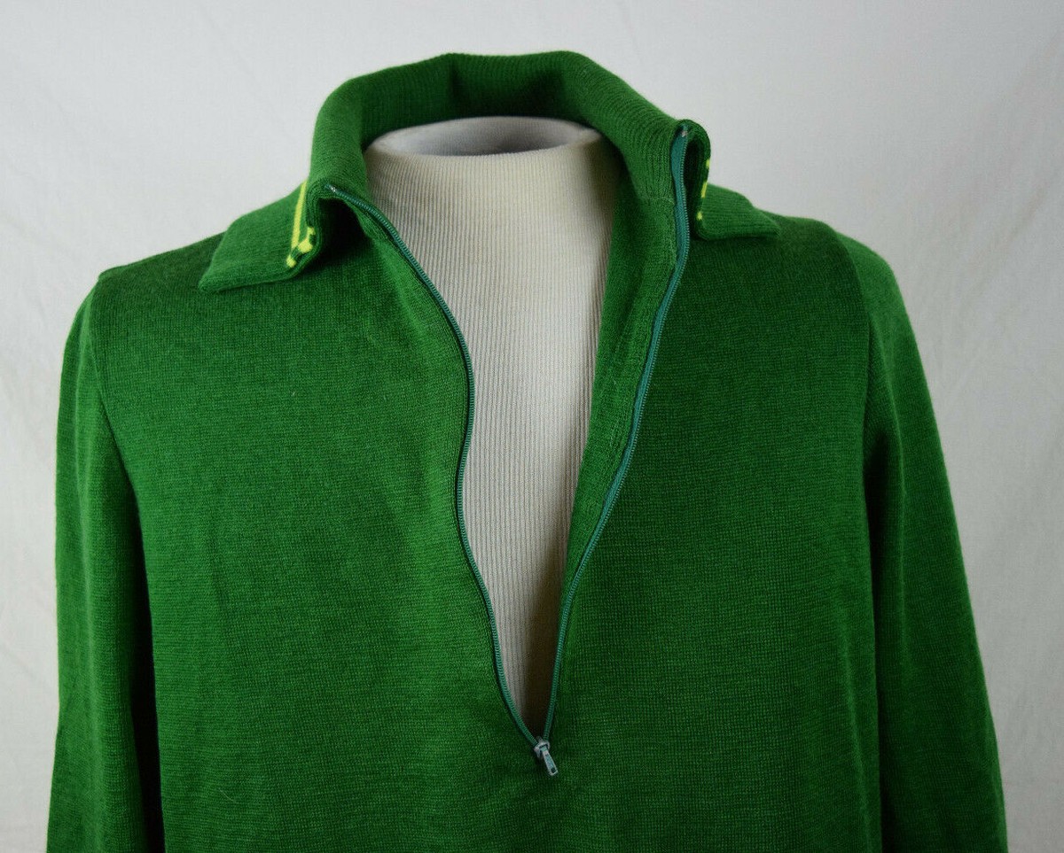 Vintage Knitted Sweater カシミヤ タートルネック 緑LL Vintage 60s Half Zip Knitted Sweater Medium Large Green