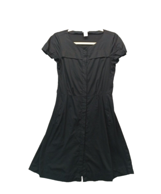 ANN TAYLOR Office Dress Size 0 Black Woven Cotton Button Front W/ Pockets |  eBay