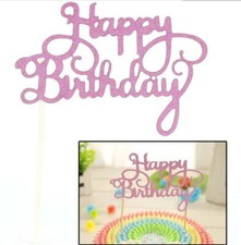 NEW HAPPY BIRTHDAY Cake Toppers Glitter Calligraphy Bling Sparkle Decoration UK