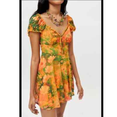 Urban Outfitters Women's Audrey Mesh Mini Dress In Orange Floral Size Small  | eBay