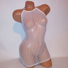 Swim Cover Up Lingerie One Size White Mesh Halter Beach See Thru Stretch