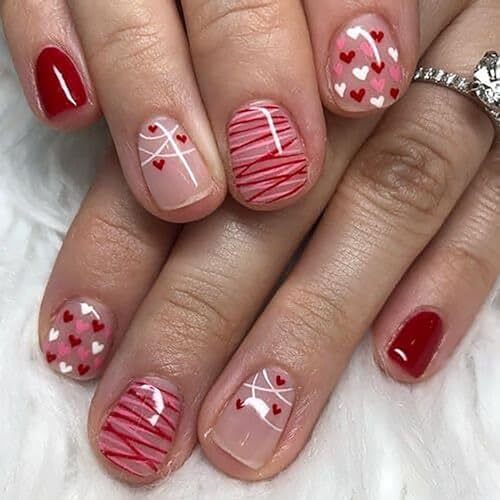 Valentines Heart Nails Press on Nails Short Square Valentines