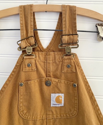 Carhartt Youth Double Knee Bib Overalls Duck Canvas Tan Work Wear Child Size 5 - Picture 2 of 7