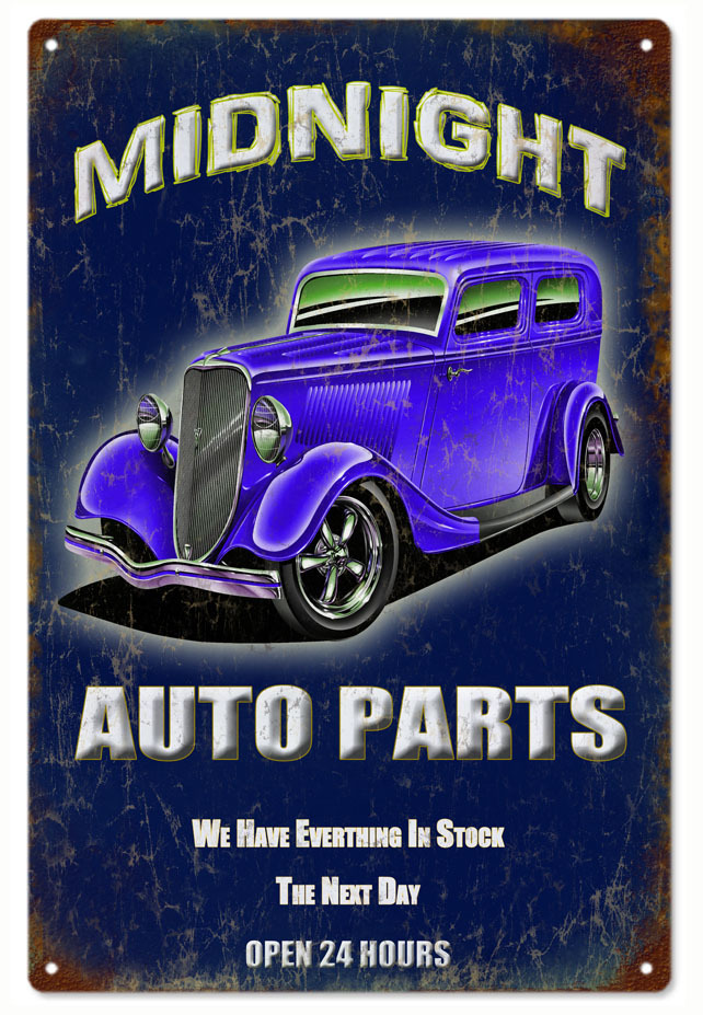 Midnight Auto Parts Hot Rod Garage Art Sign eBay
