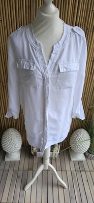 LAURA SCOTT Hübsche Bluse Gr. 36 weiß leger Pailletten ungetragen 