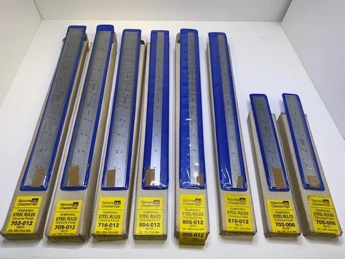 8 Different NOS Rabone Chesterman UK made Rules 12" and 6" Ridged & Flexible