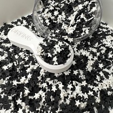 FAKE 5MM Black and White Star Polymer Clay Sprinkle Mix NOT EDIBLE D25-10