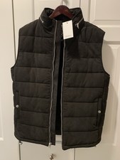 NWT Quince Suede Puffer Vest - M 100% GOAT SUEDE LEATHER Charcoal Black Brunello