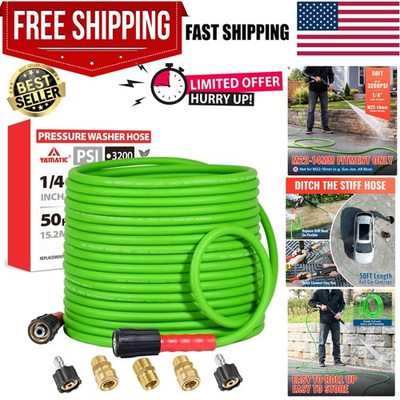 #ad Super Flexible Pressure Washer Hose 50FT for Power Washer Replacement Kink R... $65.11