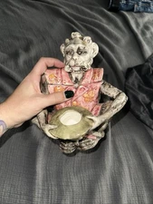 Very Rare Majolica Monkey Tobacco Humidor Jar & Matchstick Holder 1890’s