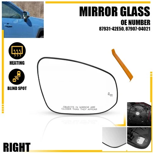 NEW Heated+Blind Spot Passenger Right Mirror Glass For 19-24 Toyota RAV4 Hybrid