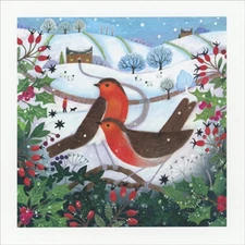 Hedgerow Robins Holly Bush and Wintery Rolling Hills Box of 8 Christmas Cards