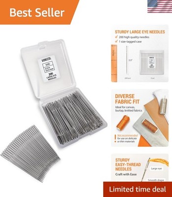 200 PCS Large Eye Heavy Duty Sewing Needles - Bulk Set of 2 inch Big Eye Embr...